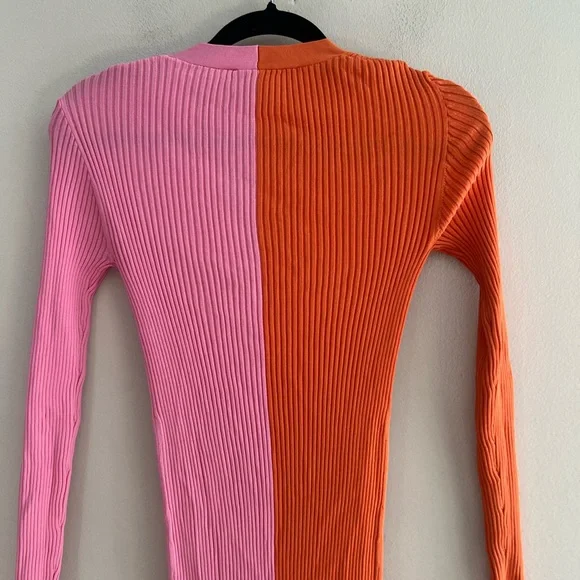 STAUD Two-Tone Long Sleeve Dress in Pink and Orange - Picture 12 of 12